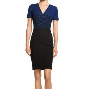 Roland Mouret Leopard Print Color-block Navy Dress